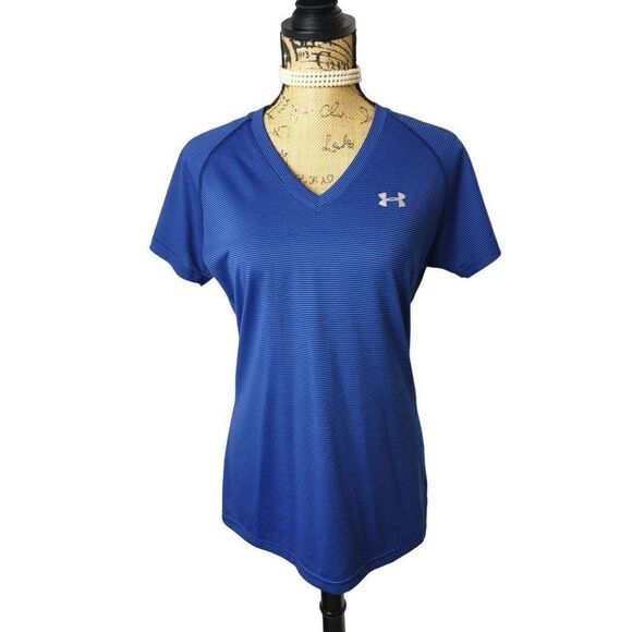Under Armour Women's UA V-Neck Short Sleeve Tee Semi-Fitted Top Striped M NWOT - Picture 5 of 6